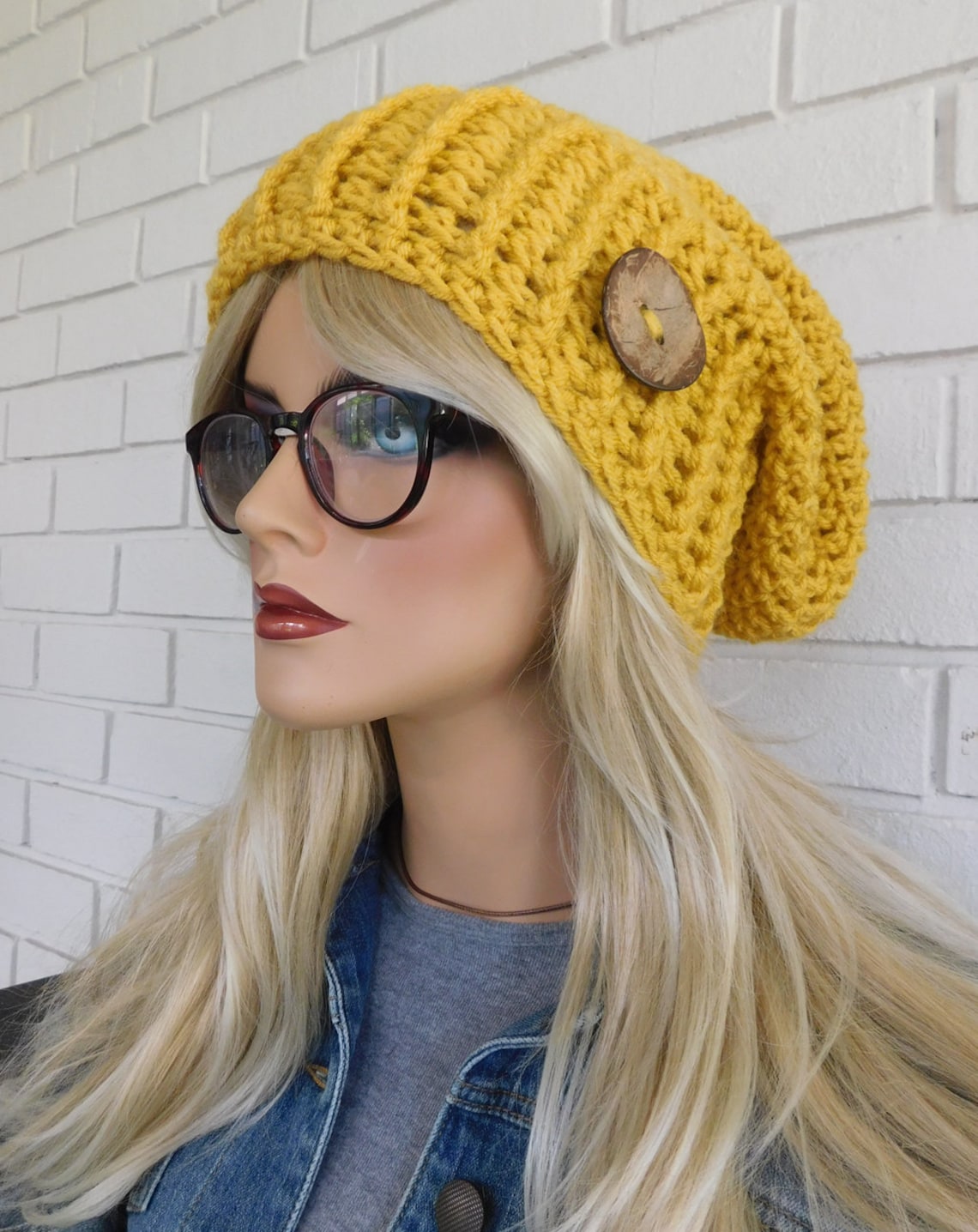 Mustard Yellow Beanie Women's Slouchy Hat Slouchy Etsy