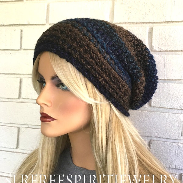 Slouchy Beanie Hat, Chunky Winter Hat, Knit Hat, Handmade, Women's Slouchy Hat, Beanie, Hat with Button, Boho Chic,