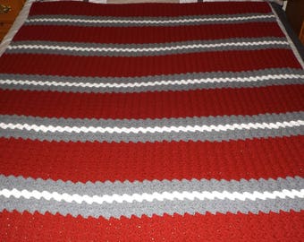Alabama Colors Crocheted Blanket/Team Colors Blanket/Crimson Tide Crocheted Afghan/Red, Gray and White Afghan/Burgundy, Gray and White Throw