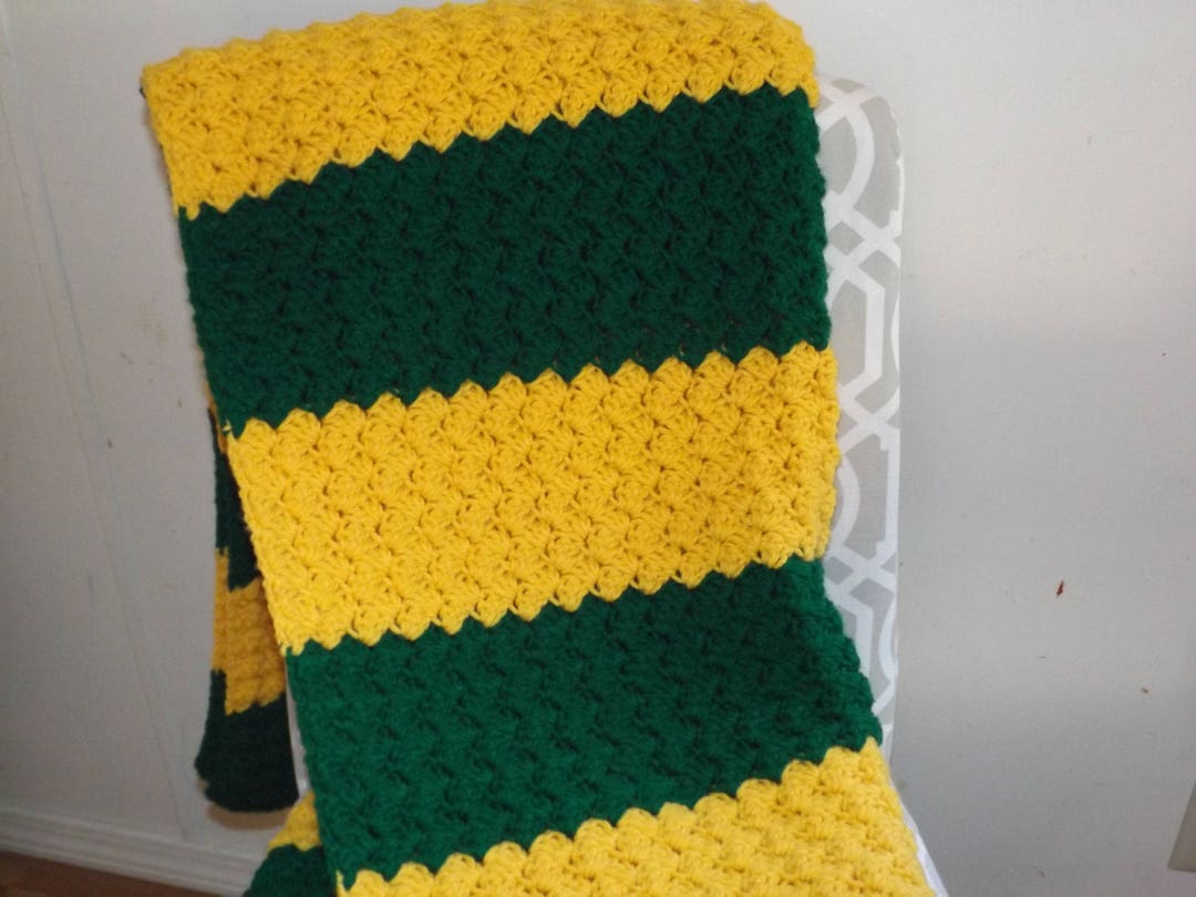 Green and Gold Crocheted Blanket/green and Yellow Blanket/team Colors