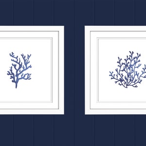 Set of 2 Blue Coral Watercolour Prints - Hamptons Style