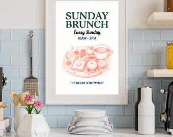 Sunday Brunch Poster, Kitchen Wall Art, Dining Room Decor, Breakfast Art Print, Brunch Lover Gift, Foodie Art, Kitchen Art Print, Food Art