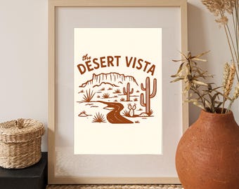 Desert Poster, Wall Art, Desert Landscape Print, Home Decor, Nature Art, Cactus Artwork, Living Room Decor, Bedroom Decor, Modern Art Print