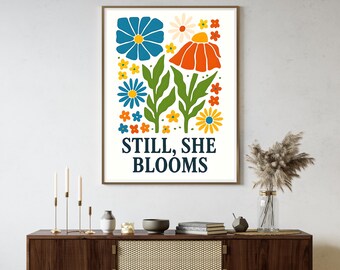 Colorful Wildflowers Poster, Floral Poster, Blooming Flowers, Wall Art, Floral Wall Art, Botanical Art, Boho Abstract Flowers, Flower Market