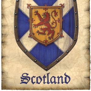 Scotland Crest Artwork 11&quot; x 14&quot;, Scottish Flag, Scotland Art Prints, Scotland, William Wallace, Braveheart, Midieval Art, Scottish Lion