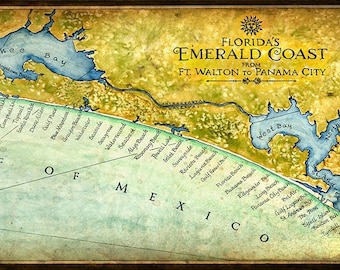 30A Emerald Coast Map Art; 12" x 24" +; 30A; Florida Map; Destin; Fort Walton; Panama City Beach; Seaside; Watercolor; Grayton Beach, Alys
