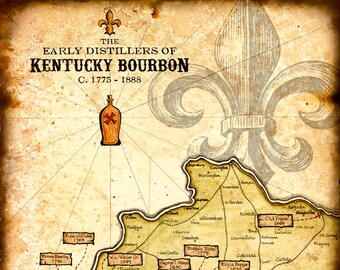 Kentucky Bourbon Distillers Art Print - 11" x 15" +, Kentucky Bourbon Trail Map - Kentucky - Bourbon - Louisville - Bardstown - KY