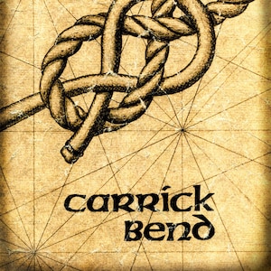 Carrick Bend Knot Art 8x10 - Nudos de vela - Impresiones de arte náutico - Obras de arte de vela - Vela - Marineros - Mapas y grabados antiguos - Nudos