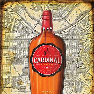 Cardinal Crush Bourbon Art Print, 11" x 15" ou 16" x 22", Kentucky Bourbon, Louisville Cardinals, Ohio River, Louisville Map, U of L, Maps