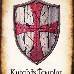 Knights Templar Medieval Battle Shield; Hand Drawn Artwork.
