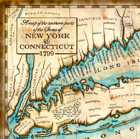 ニューヨーク州ロングアイランドの地図（美術作品、1799年頃、11インチ
