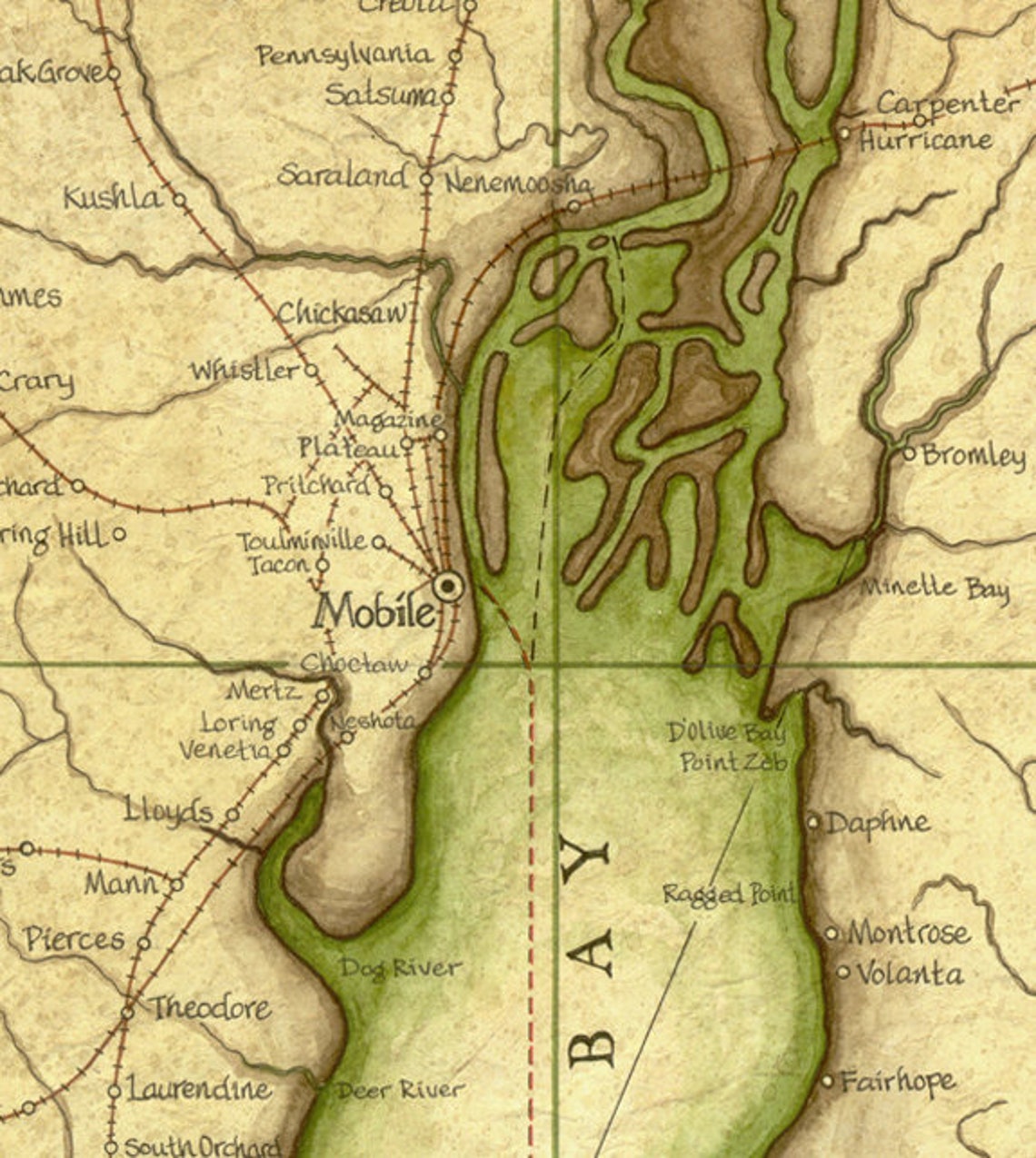 Mobile Bay Map Art C.1927 14 X 19 Gulf of Etsy