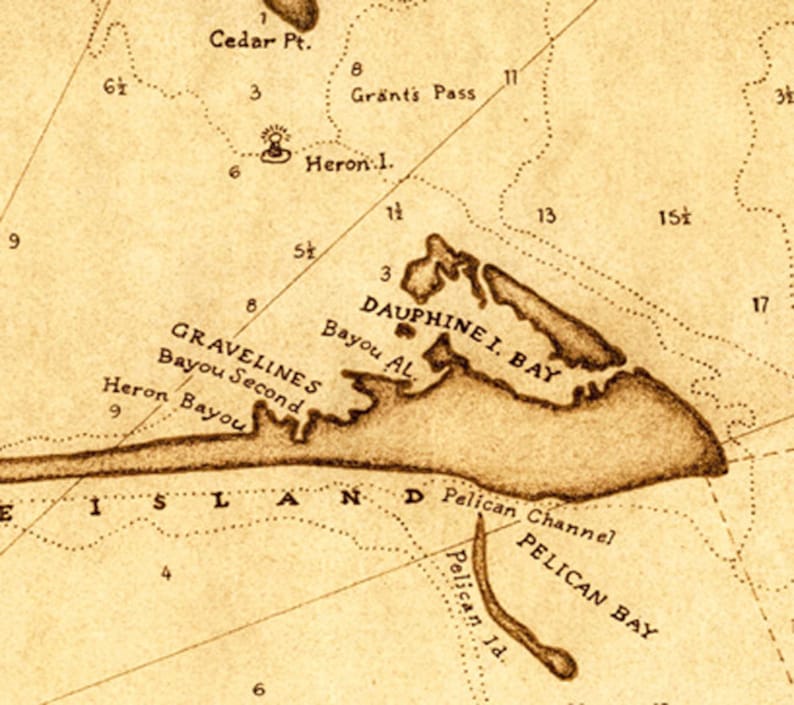 Dauphin Island Map Art C. 1850 Hand Drawn Map Art Gulf of Etsy