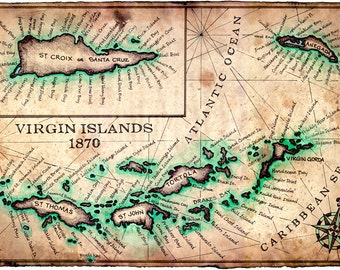 Virgin Islands Map Art Print c.1780 - 11" x 17" - St. John - St. Croix - Virgin Gorda - Anegada - Virgin Islands - BVI - USVI - Island Maps