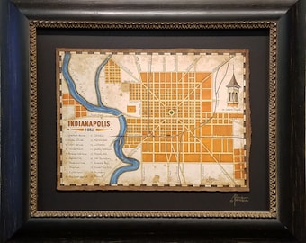 Indianapolis Map Original Drawing; Hand Drawn Map Art; Framed with UV Glass; 25.5" x 21.5"; Indianapolis; Indiana; Indianapolis Map Art