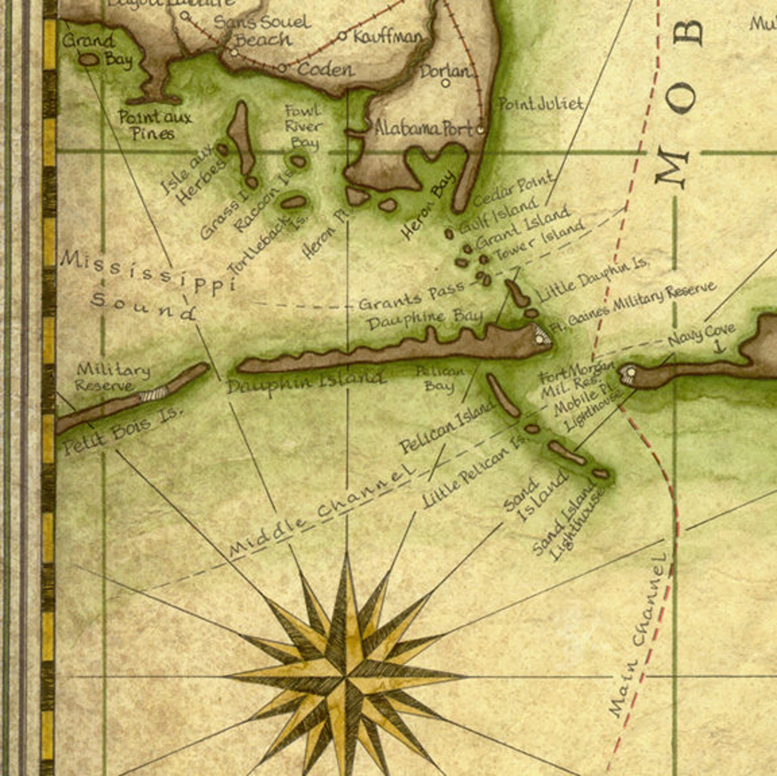 Mobile Bay Map Art C.1927 14 X 19 Gulf of Etsy