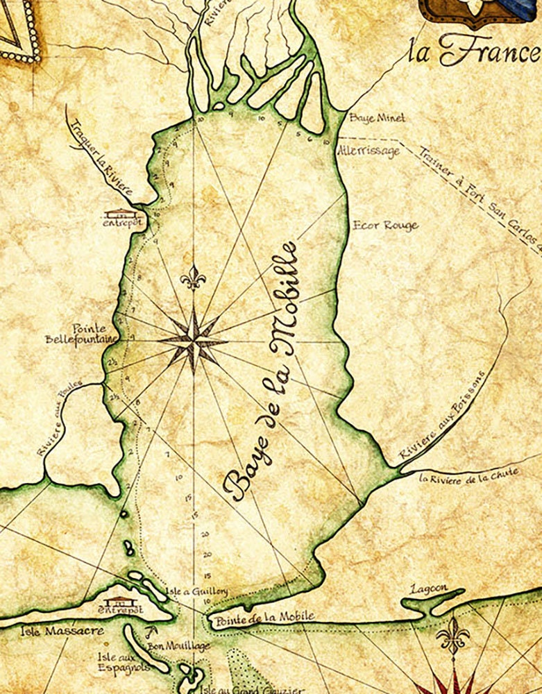 1702 Mobile Bay Map Art 14 x 19 Hand Drawn Etsy