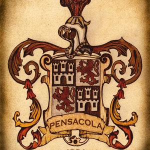 Pensacola Spanish Crest Artwork - Coat of Arms - Pensacola Florida - Spain - 1559 - Florida - Spanish Flag - Spanish Artwork - Achusa - Maps