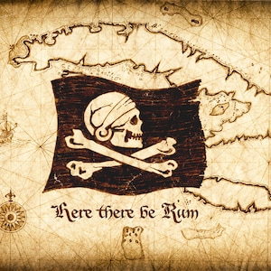 Rummy Skull and Bones - Here There Be Rum Pirate Art Print - Skull and Crossbones - Pirate Flag - Pirate Art - Pirate Prints - Caribbean Sea