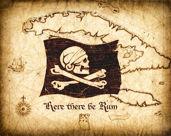 Rummy Skull and Bones - Here There Be Rum Pirate Art Print - Skull and Crossbones - Pirate Flag - Pirate Art - Pirate Prints - Caribbean Sea