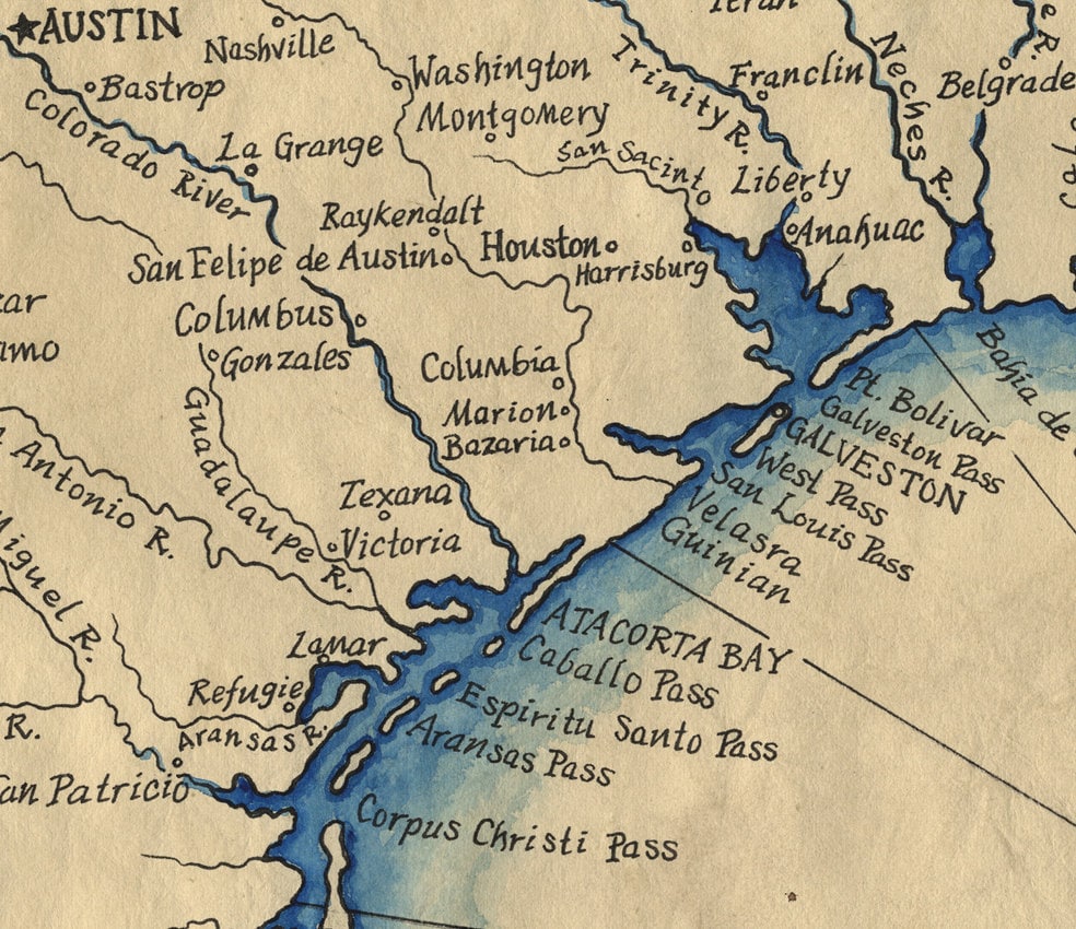 Texas Coast Map Art C.1847 11 X 14 Texas Coast - Etsy