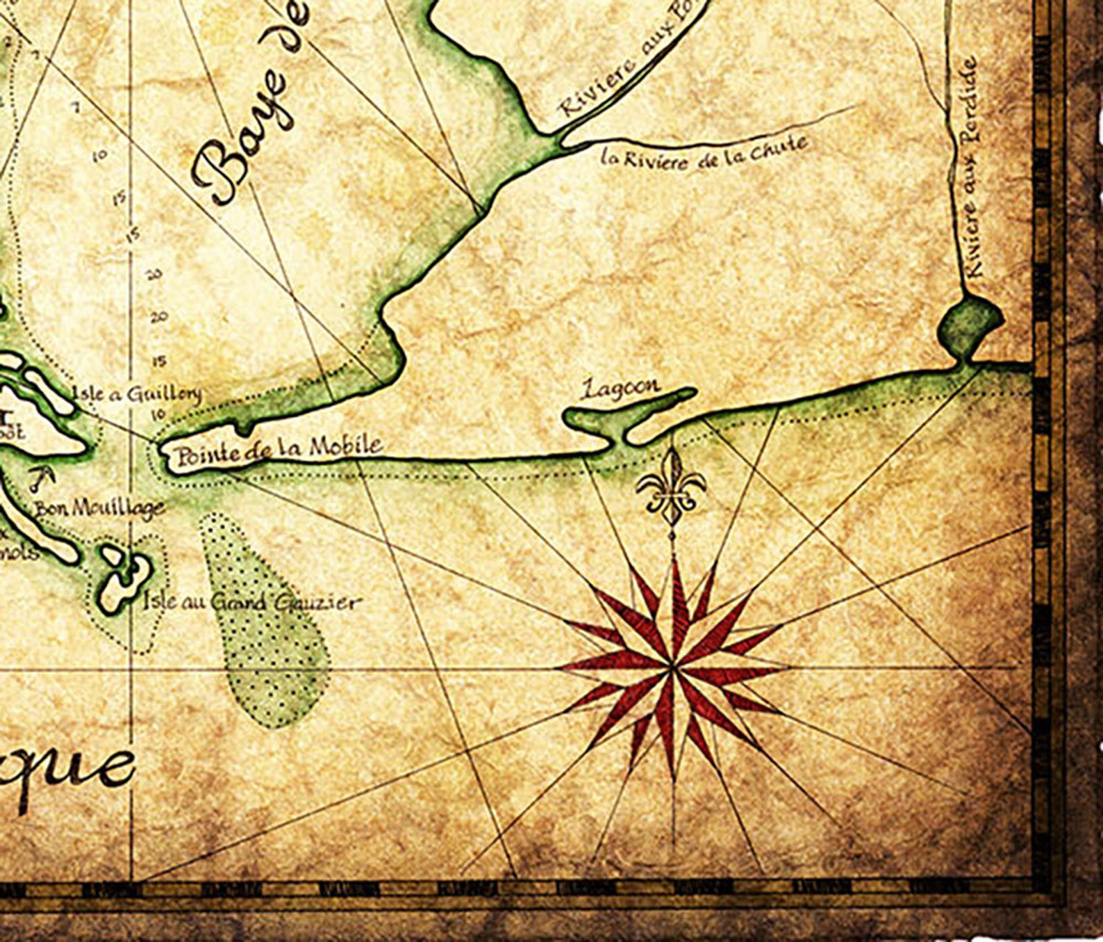 1702 Mobile Bay Map Art 14 X 19 Hand Drawn Etsy UK