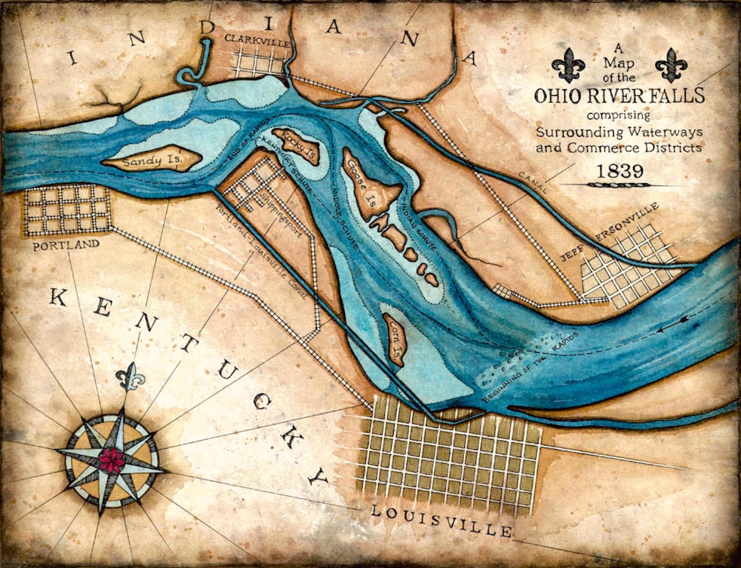 Ohio River Falls 11" X 14"+ - Artistic Map of the Ohio River Falls ...