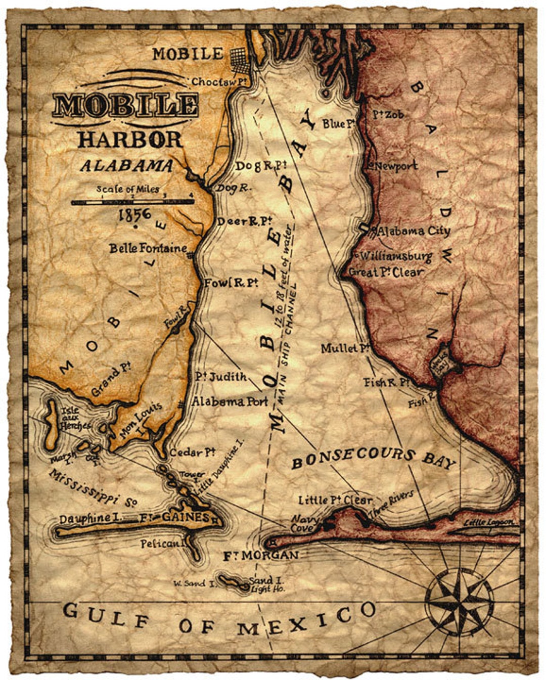 Mobile Bay Map Art Mobile Harbor C.1865 Old Maps and Prints Mobile