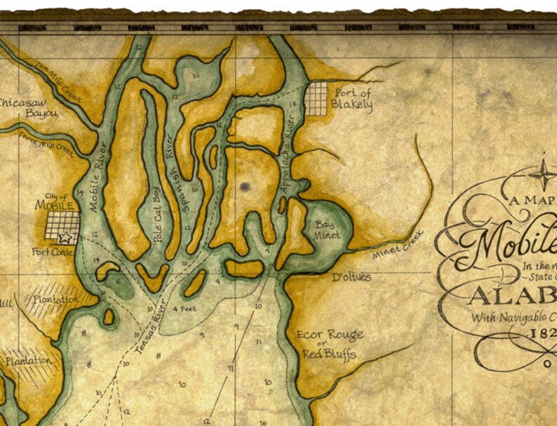 Mobile Bay Map Art c. 1820 14 x 19 Mobile Bay Etsy