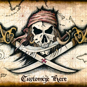 Crânes et épées Chompers personnalisés, pirates, oeuvre d'art de pirate, Jolly Rogers, drapeaux de pirates, tête de mort, têtes de mort, cartes anciennes, trésor