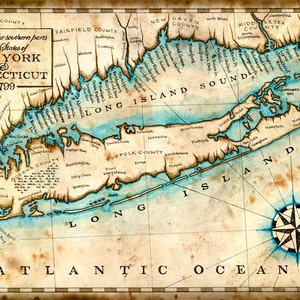 Long Island, New York Map Art ca.1799, 11" x 17" +, Stadtplan von Brooklyn, New York Karte - Manhattan - Long Island - New York - Long Island Sound