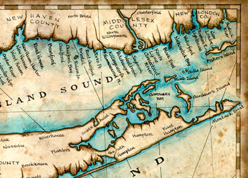 ニューヨーク州ロングアイランドの地図（美術作品、1799年頃、11インチ