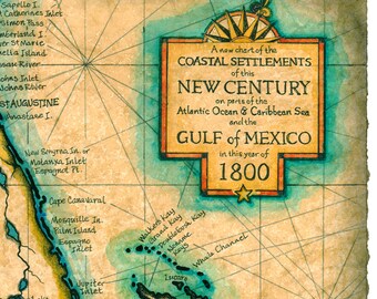 1800 年頃の湾岸およびカリブ海地図アート、古地図、キューバ