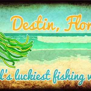 Vintage Destin Florida Sign, Original Artwork Signs, Destin, Florida, Walton County, Emerald Coast, White Beaches, Fish Art, Fishing Lures