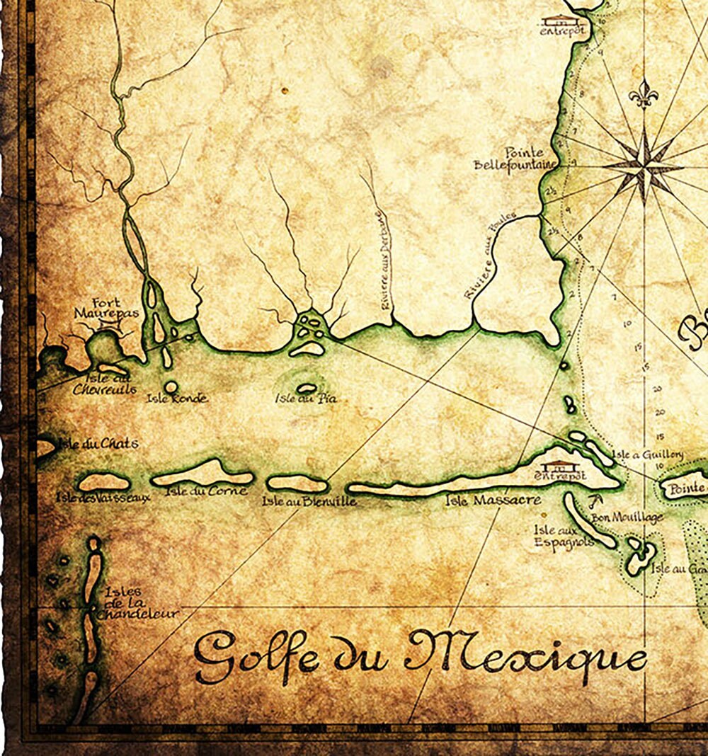 1702 Mobile Bay Map Art 14 x 19 Hand Drawn Etsy