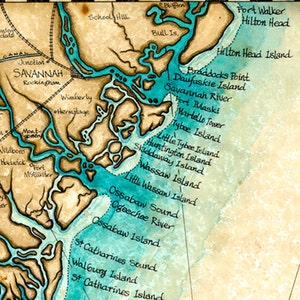 Georgia Coast Map Art ca. 1865, 11 x 14 , Handgezeichnet, Georgia Karte, Jekyll Island, St. Simons Island, Savannah, Braunschweig, Darien, Tybee Bild 2