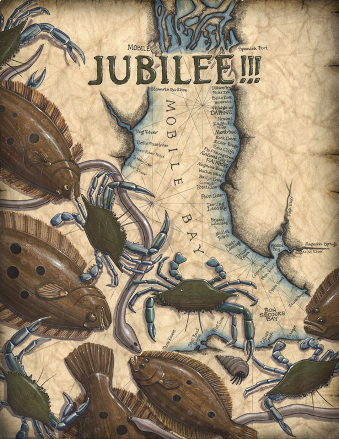 Jubilee Art Print, Mobile Bay Jubilee 11 X 14, Eastern Shore Jubilee