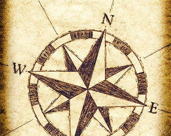 Compass Rose Artwork 11 x 14, Old Maps, Treasure Maps, Compass, Sailing, Navigation, Vintage Nautical Design, Nautical Art Print