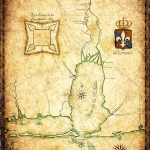 1702 Mobile Bay Map Art 14 "x 19 +"- Handgetekend- Mobiel - Mobile Bay - Mobile Bay Kaart - Oude kaarten en prenten - Alabama - Nautische kaarten, kaarten