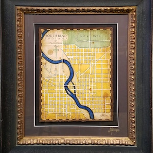 South Bend Original Map Art; Original Drawing; South Bend IN; Indiana; South Bend Map; Notre Dame; Irish; Original Map Art; Old Maps; IN