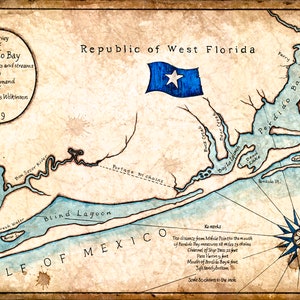 Carte de la baie de Perdido, vers 1819 - 11 x 17 + Baie de Perdido - Golfe du Mexique - Côte de l'Alabama - Pensacola - Mobile - Côtes du golfe - Orange Beach