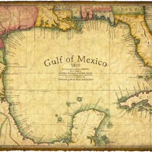 Kaartkunst Golf van Mexico c. 1820 14" x 19 +" - Florida - Golf van Mexico - oude kaarten en prenten - nautische kaarten - Texas - Cuba - Yucatan - Mexico