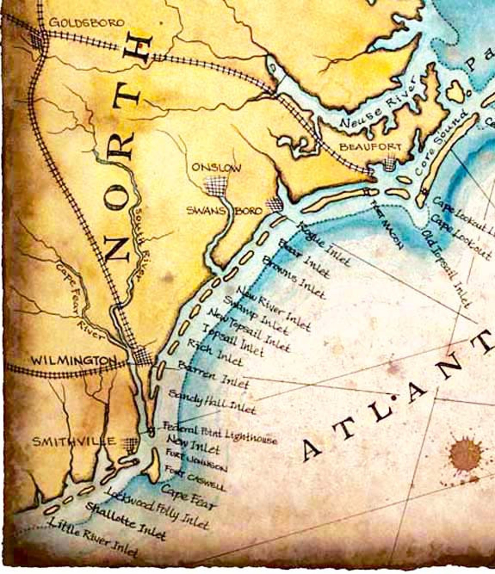 North Carolina Coast Map Art c.1862 11 x 15 Hand Drawn Etsy