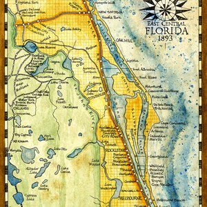 Florida Map Art Print c. 1893