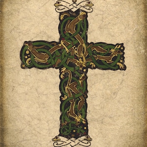Celtic Cross Art Print, Book of Kells, Irish Art, Celtic Animal Designs, Crosses, Scotland, Ireland, Wales, Northern Ireland