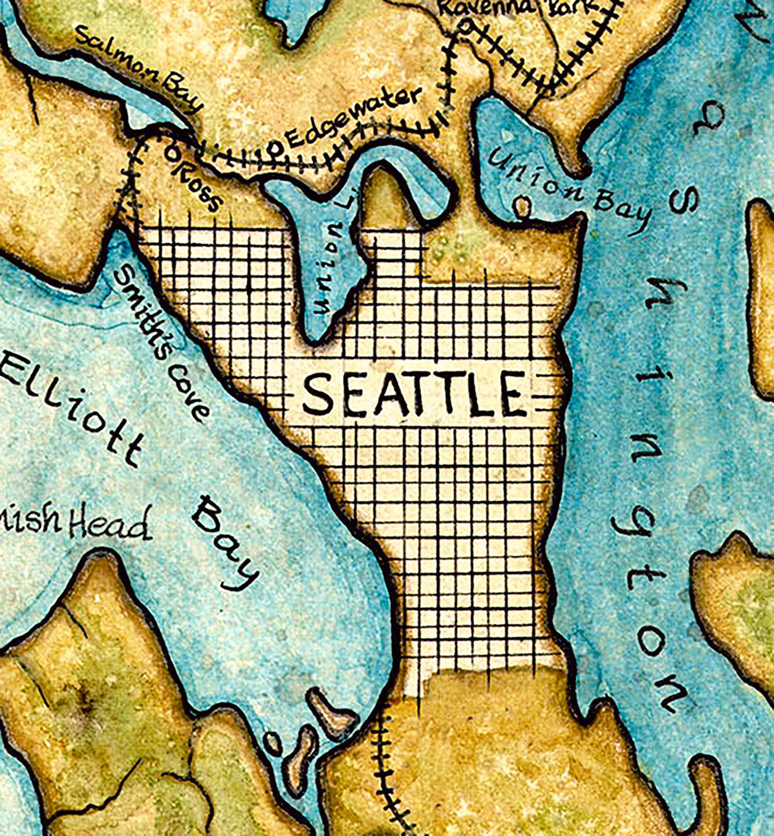 Puget Sound Map Art C.1890 Puget Sound Map Seattle Seattle - Etsy