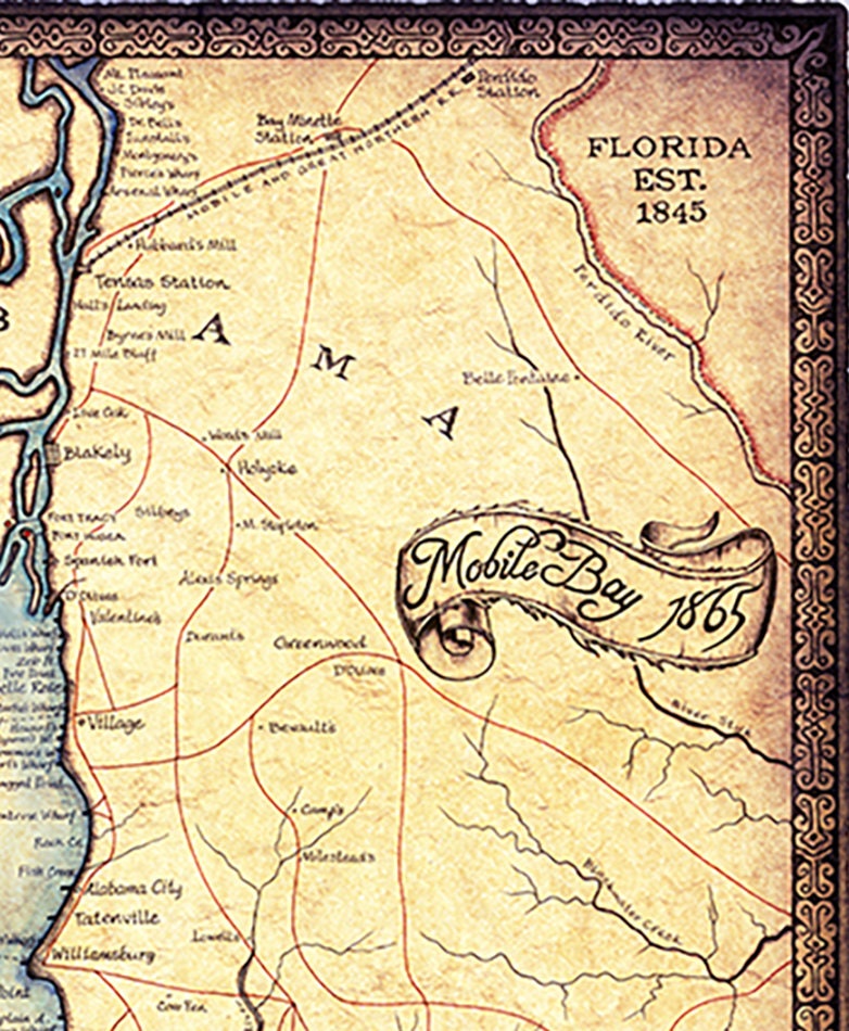 Mobile Bay Map Art C. 1865 14 X 19 Civil War Etsy Australia