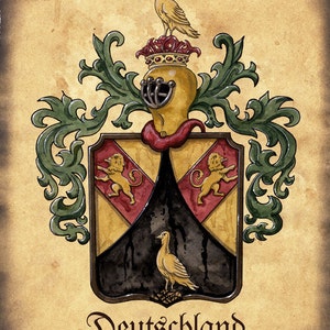 Germany Crest Artwork 8x10+, Deutschland, German Crest, Family Shields, Coat of Arms, German Symbols, Germany, Old Prints, Parchment, Futbol