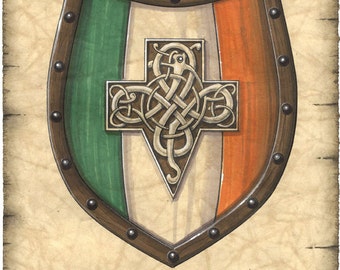 Ireland Crest Artwork, 8 x 10 +, Celtic Patterns, Ireland, Celtics, Irish Art, Ireland Art Prints, Irish, Notre Dame, St Patrick