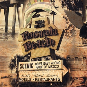 Pensacola Beach Collage Vintage Pensacola Beach Art Print Pensacola Lighthouse Blue Angels Pensacola Sign Pensacola Pier Beach image 3